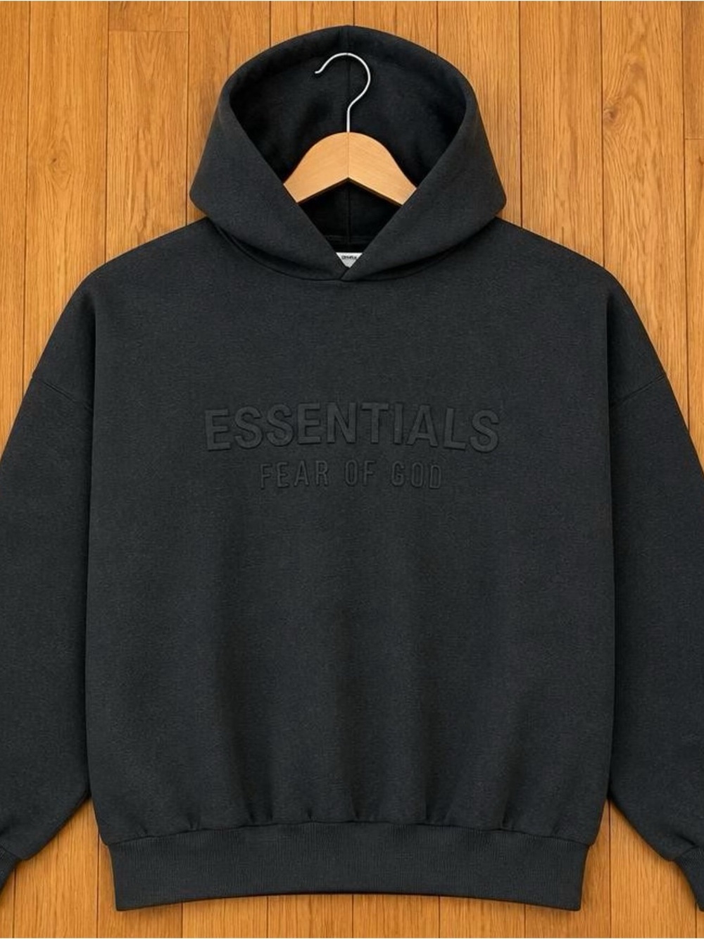 Fear of God Essentials Hoodie Men’s Medium Black Tonal Logo Pullover FOG